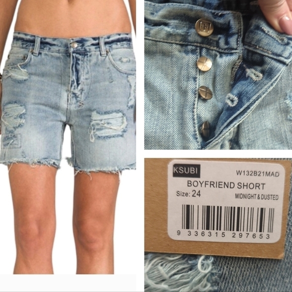 Ksubi x Revolve distressed Swiftie denim blue button fly boyfriend shorts NWT - Picture 1 of 10